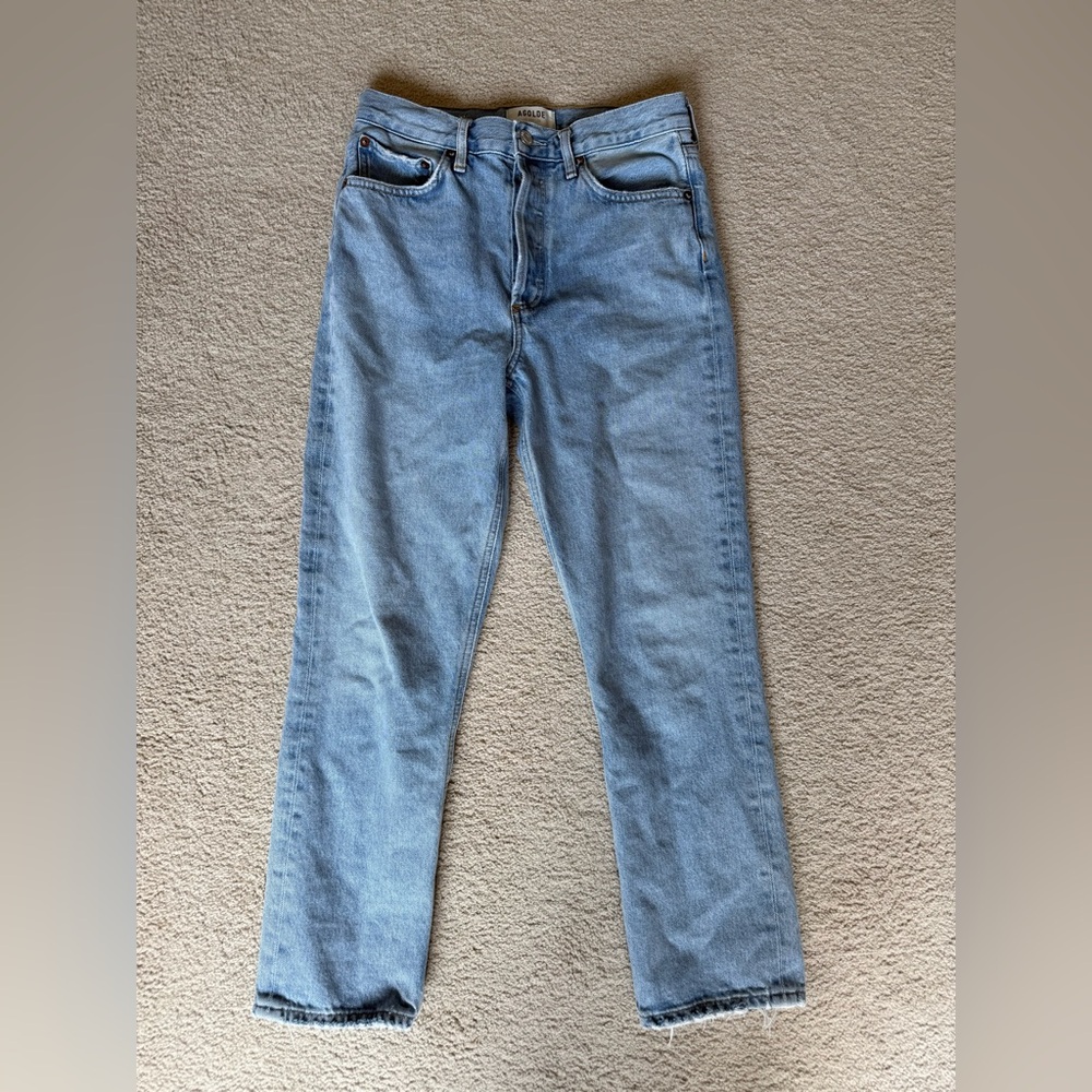 Agolde Riley High Rise Straight Crop Jeans Size 26 Light Blue Wash